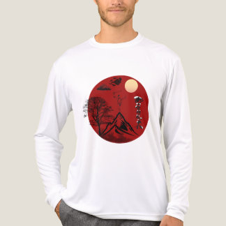 Japanese Red Sun Mount Fuji Landscape Aesthetic Lo Tri-Blend Shirt