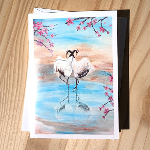 Japanese Red Top Tancho Cranes, Asian Cranes Holiday Card
