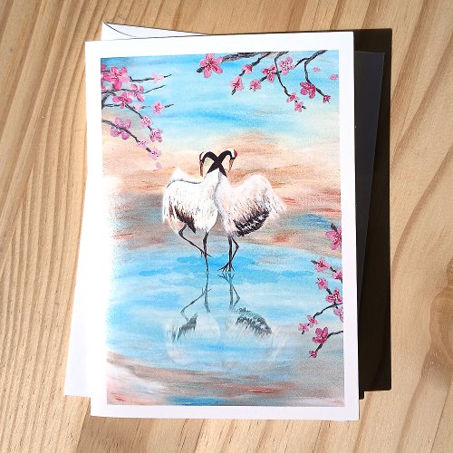 Japanese Red Top Tancho Cranes Asian Cranes Holiday Card