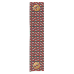 Japanese Red Wave Gold Crane Table Runner