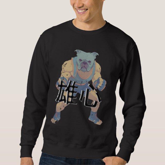 Japanese Retro Anime Bulldog MMA Mixed Martial Art Sweatshirt (Front)