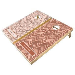 Japanese Retro Pattern Your Name Boho Terracotta Cornhole Set