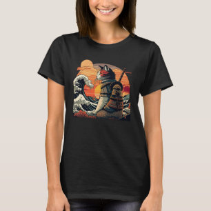 Japanese retro samurai cat The Great Wave by Hokus T-Shirt