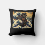 Japanese Retro Samurai Cat The Great Wave By Hokus Throw Pillow at Zazzle
