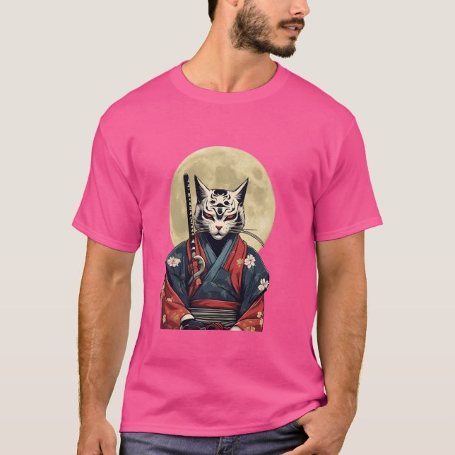 Japanese Retro Samurai Cat Warrior T-Shirt (Front)