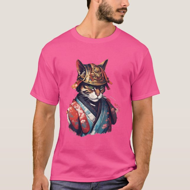 Japanese Retro Samurai Cat Warrior T-Shirt (Front)
