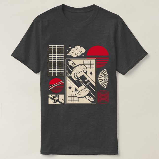 Japanese Retro Samurai Katana Aesthetic Pattern T-Shirt (Design Front)