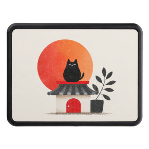Japanese Retro Sunset Black Cat Rooftop Hitch Cover