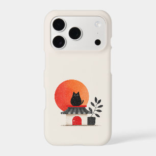 Japanese Retro Sunset Black Cat Rooftop iPhone 17 Pro Case