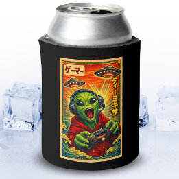 Japanese Retro Vintage UFO Alien Funny Gamer Can Cooler
