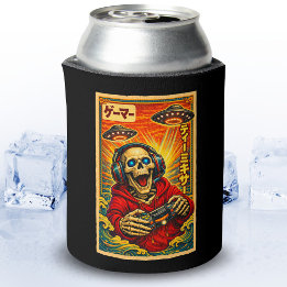 Japanese Retro Vintage UFO Skeleton Funny Gamer Can Cooler