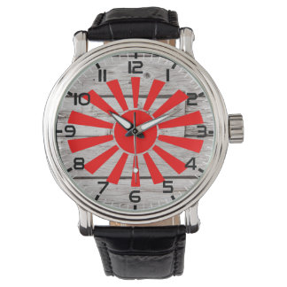 Japanese Rising Sun Flag Vintage Wood Grain Watch