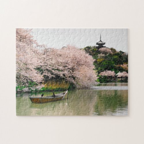 Japanese River Cherry Blossoms Travel Photo Jigsaw Puzzle