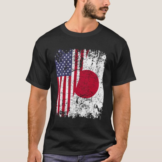 Japanese Roots Half American Flag Japan T-Shirt (Front)