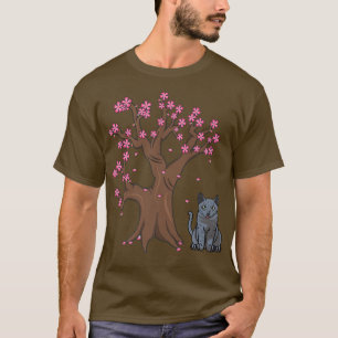 Japanese Russian Blue Cat Mom Cherry Blossom T-Shirt