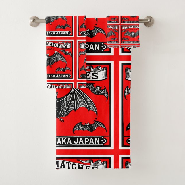 Japanese Safety Matches Art Bats Bath Towel Set (Insitu)
