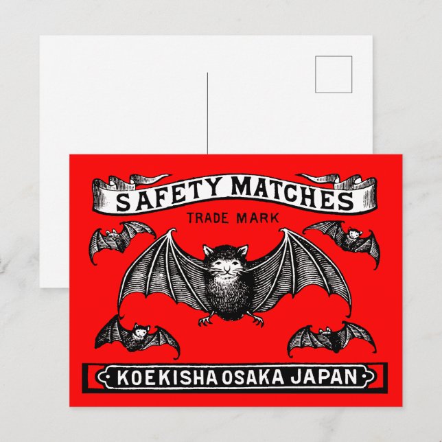 Japanese Safety Matches Art Bats Postcard (Front/Back)