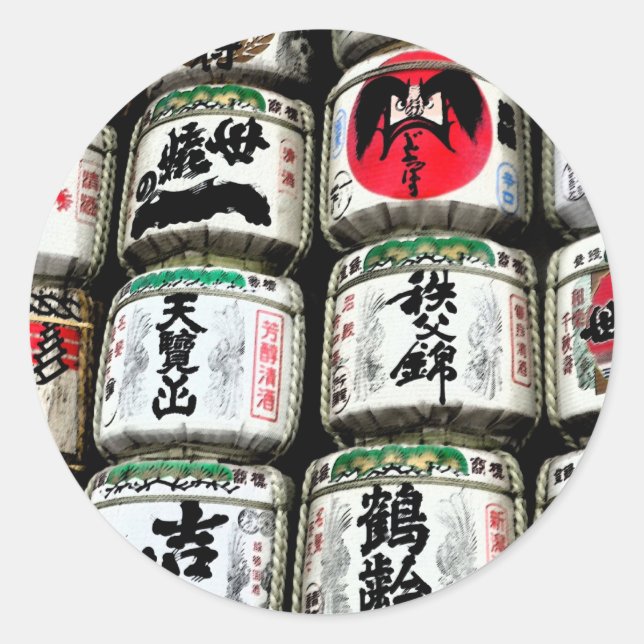 Japanese Sake Barrels Classic Round Sticker (Front)