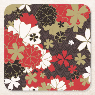 Japanese Sakura Art Vintage Floral Pattern Square Paper Coaster