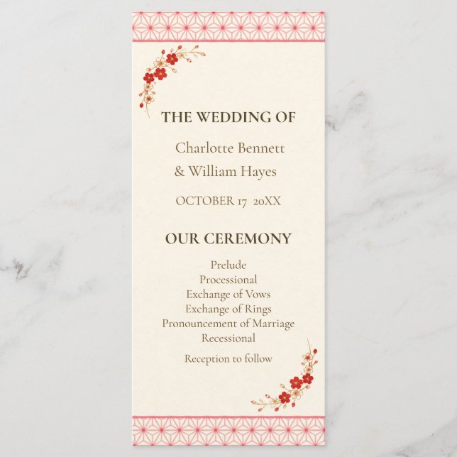 Japanese Sakura Asanoha Wedding Program (Front)