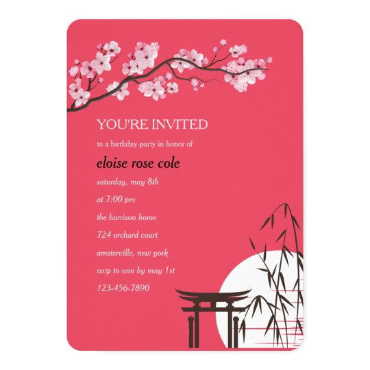 Japanese Sakura Birthday Party Invitation