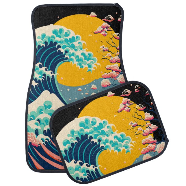 Japanese Sakura Blossom Big Ocean Wave Car Floor Mat (Set)