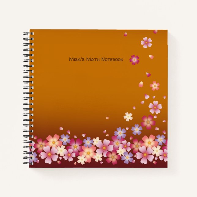 Japanese Sakura Blossoms Gold & Plum Customizable Notebook (Front)