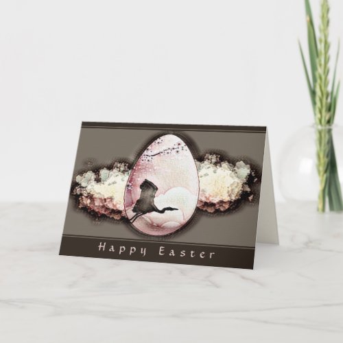 Japanese Sakura Branch Crane Easter Egg Pink Brown Holiday Card