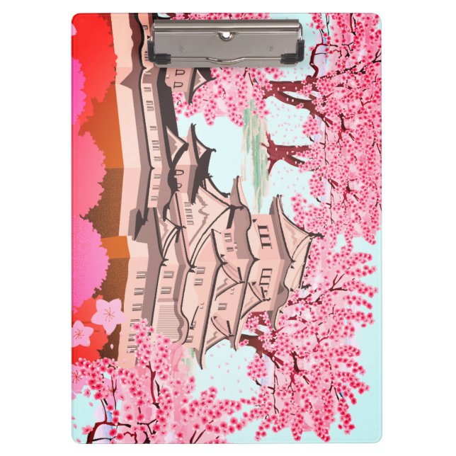 Japanese Sakura Castle Art – Cherry Blossom Spring Clipboard (Front)
