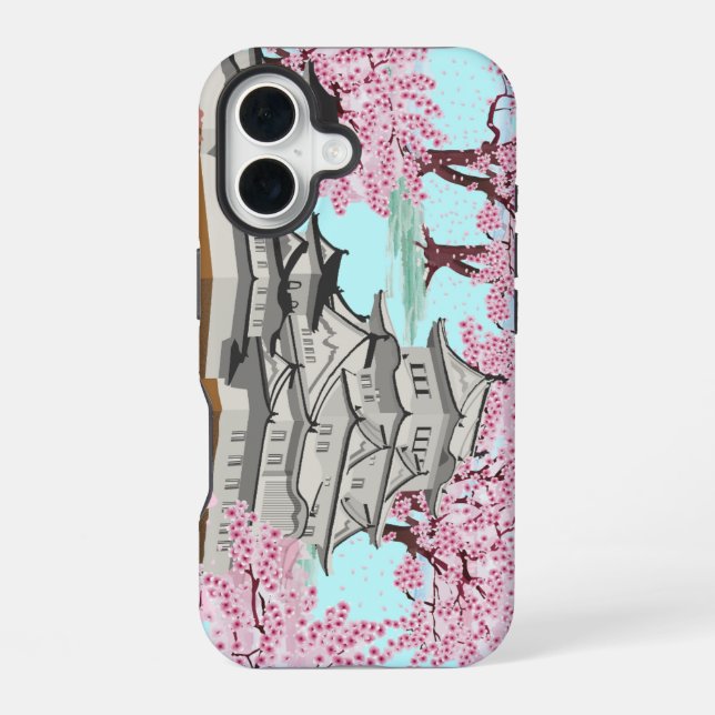 Japanese Sakura Castle Art – Cherry Blossom Spring iPhone Case (Back)