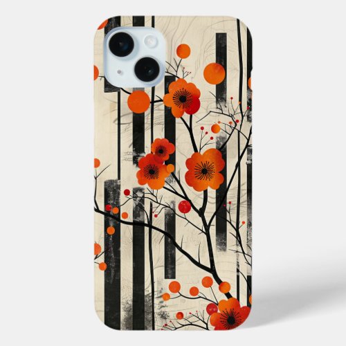 Japanese sakura cheery blossom japandy art style iPhone 15 plus case