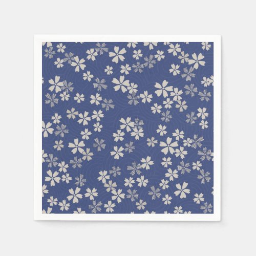 Japanese sakura cherry blossom blue white napkins