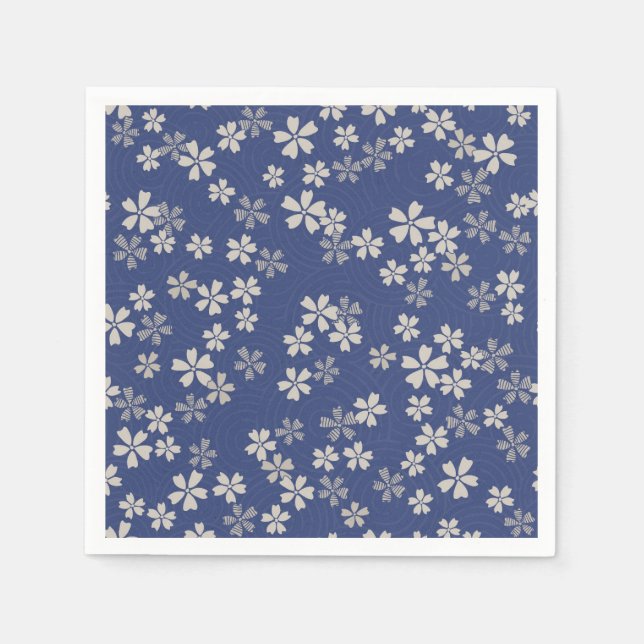 Japanese sakura cherry blossom blue white napkins (Front)