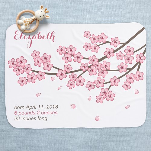Japanese Sakura Cherry Blossom Branch Custom Name Receiving Blanket