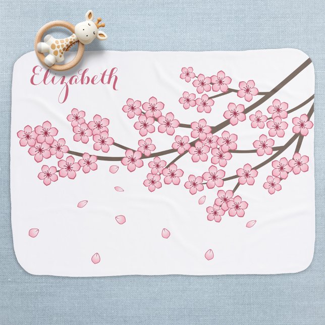 Japanese Sakura Cherry Blossom Branch Custom Name Swaddle Blanket (Creator Uploaded)