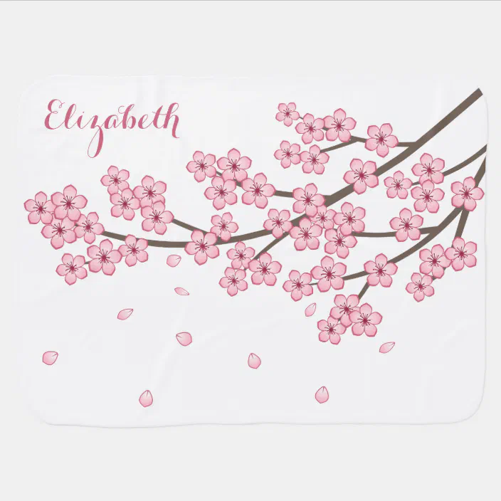 Japanese Sakura Cherry Blossom Branch Custom Name Swaddle Blanket Zazzle Com