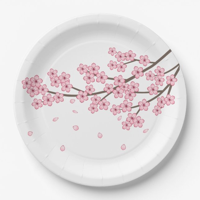 Japanese Sakura Cherry Blossom Branch Paper Plates (Front)