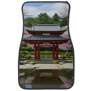 Japanese Sakura Cherry Blossom Garden Shrine Pond Car Floor Mat