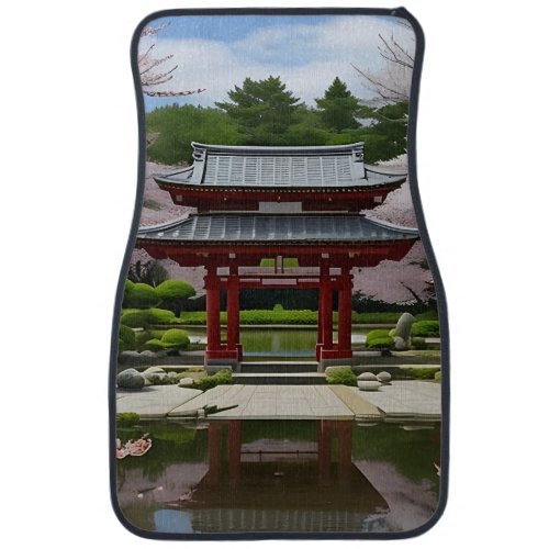 Japanese Sakura Cherry Blossom Garden Shrine Pond Car Floor Mat