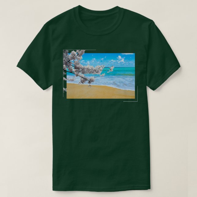 Japanese Sakura Cherry Blossom Tree Beach  T-Shirt (Design Front)