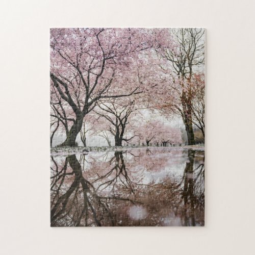Japanese Sakura Cherry Blossoms Blooming Photo Jigsaw Puzzle