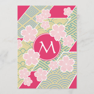 Japanese Sakura Cherry Blossoms Geometric Patterns Invitation