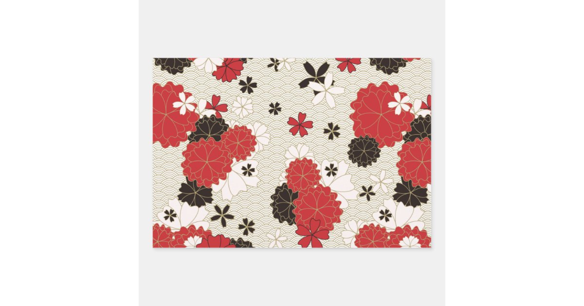 Wrapping Paper Flowers in Japanese Style Floral Ukiyo E Elegant