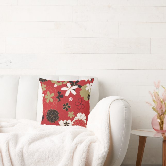 Japanese Sakura Elegant Floral Pattern Throw Pillow (Couch)