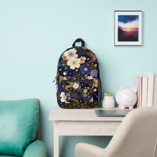 Japanese Sakura Floral Navy Gold Backpack