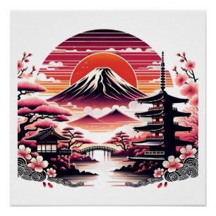 Japanese Sakura Garden Mount Fuji Cherry Blossom Poster
