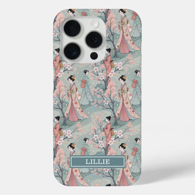 Japanese Sakura Geisha Pattern Monogrammed Case-Mate iPhone Case (Back)