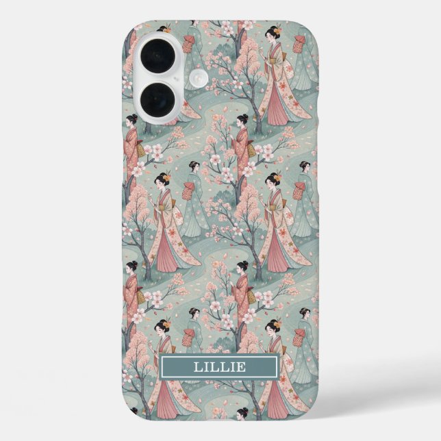 Japanese Sakura Geisha Pattern Monogrammed Case-Mate iPhone Case (Back)