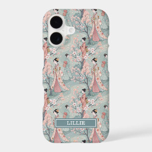 Japanese Sakura Geisha Pattern Monogrammed iPhone 17 Case