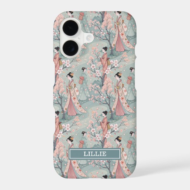 Japanese Sakura Geisha Pattern Monogrammed Case-Mate iPhone Case (Back)